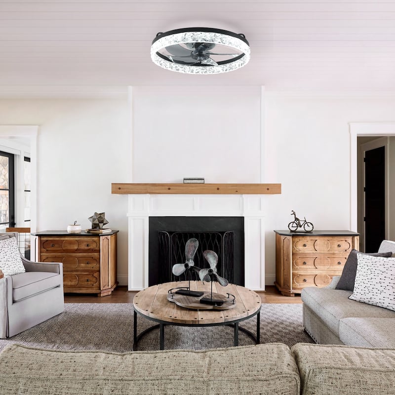 19" Bedroom Fan Light with Remote Control, Dimmable, 7 Blades, Reversible DC Motor, with LED Light