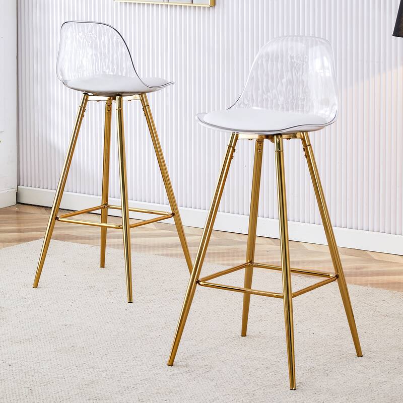 Clear Bar Stools Set of 2, Kitchen Island Chairs with Back and Footrest, Tall Acrylic Bar Chair with Metal Legs