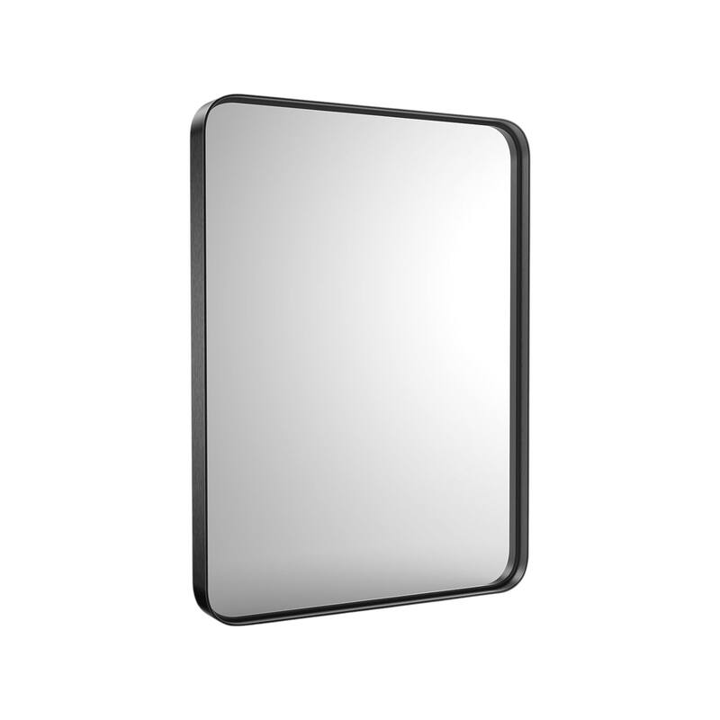 HomeRoots 35" Black Metal Floating Framed Bathroom Vanity Mirror - 23.60 in. x 35.40 in. x 1.30 in.