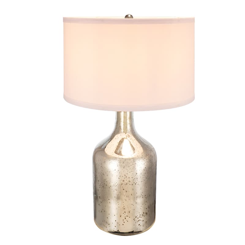 D18x32.2" Silver Round Table Lamp with White Fabric Shade