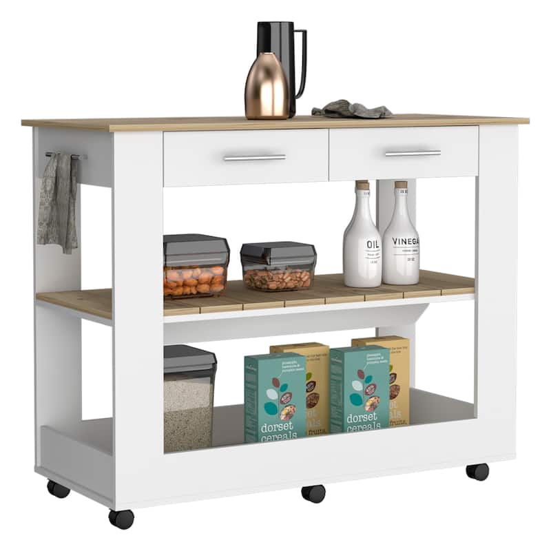 Kitchen Island 46 Inches Dozza,Wooden Storage Island with Two Drawers