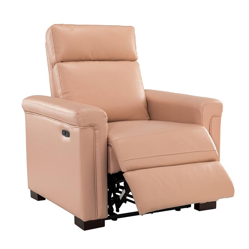 Alicia 34.65" Wide Contemporary Classic Genuine Leather Power Recliner With USB Port