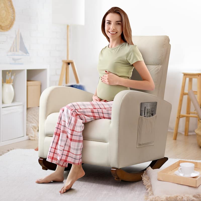 Mid Century Velvet Nursery Rocking Chairs, Upholstered High Back Glider Armchairs for Living Room