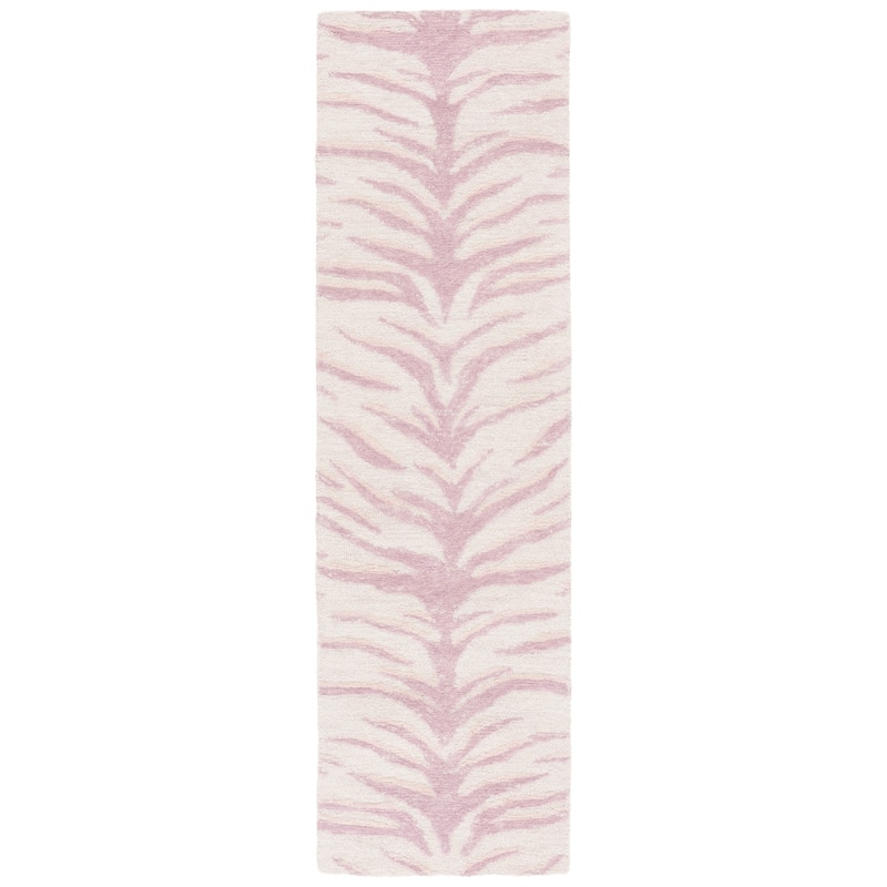 SAFAVIEH Handmade Ebony Dasena Modern Wool Rug - 2'3" x 8' Runner - Pink/Ivory