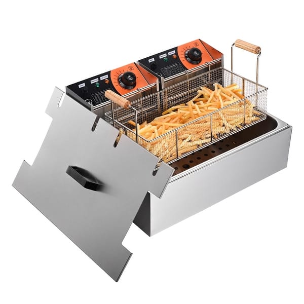 slide 2 of 9, Wechef 5000W 20L Electric Deep Fryer Stainless Steel Single Large Tank Basket Lid Countertop Restaurant - 20L Upgrade Metallic Silver - 20L Upgrade