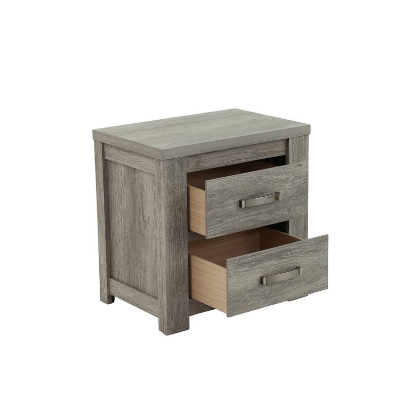 2 Drawers Bedroom Wooden Nightstand - Grey