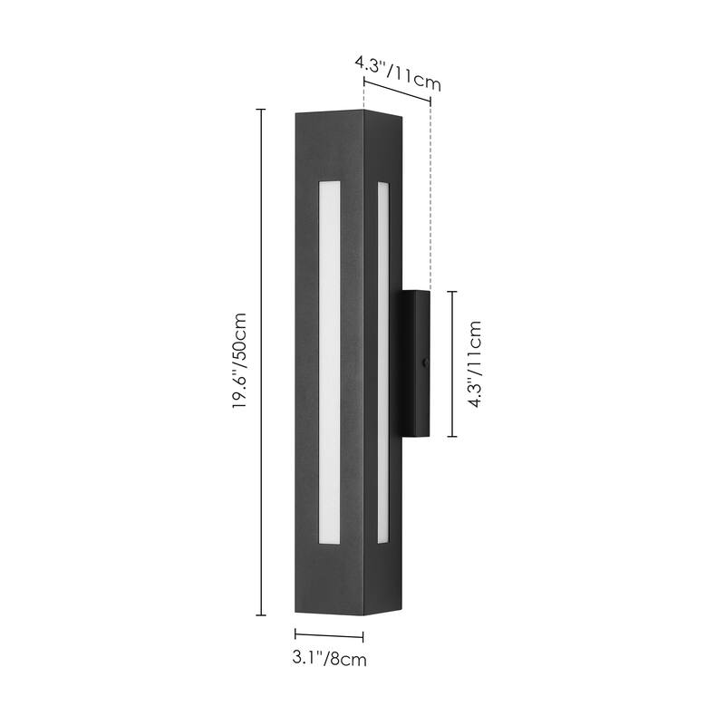 1-Light 19.7 in. Modern Black Linear Rectangle Metal Integrated LED Outdoor Wall Sconce - 4.33 in. W x 19.69 in. H x 4.33 in. D