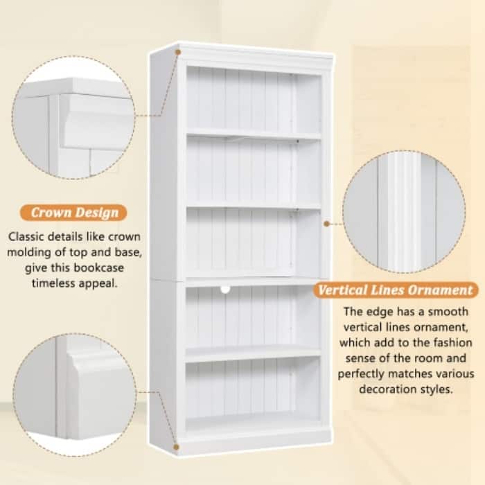 83.4" Tall Bookcase with Light Strip - 5-Tier Adjustable Shelves, CD/Book Storage