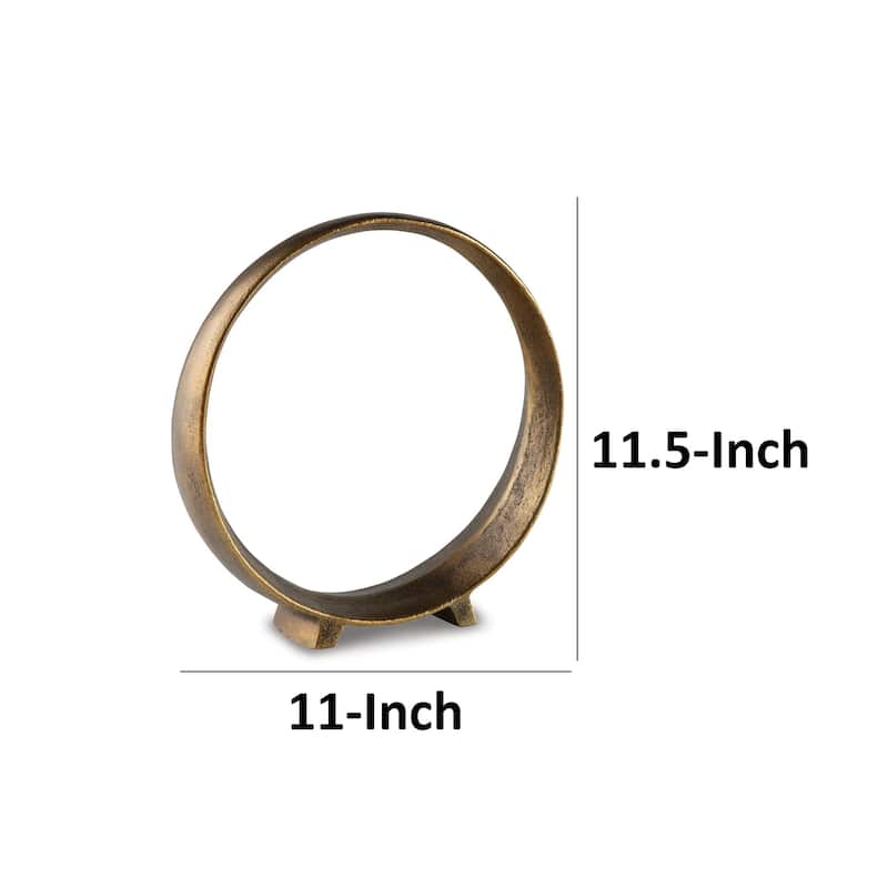 Dalie 12 Inch Sculpture, Set of 2, Round, Antique Brass Tone Cast Aluminium