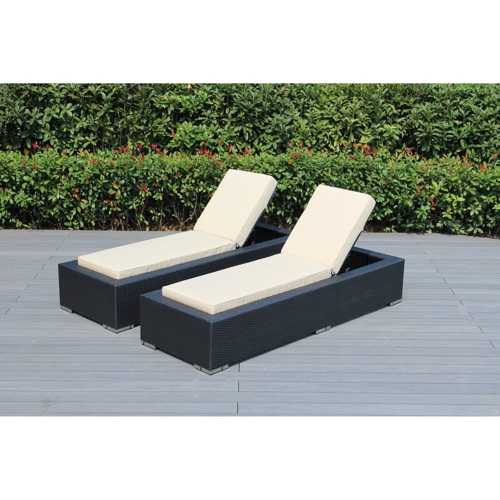 Ohana Outdoor Patio 2 Piece Black Wicker Chaise Lounge Set - No Assembly