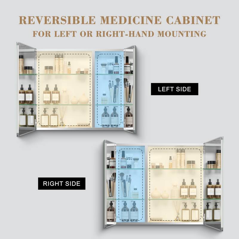 30x26 inch Double door mirror Aluminum medicine cabinet Surface Mount or Recessed Bathroom
