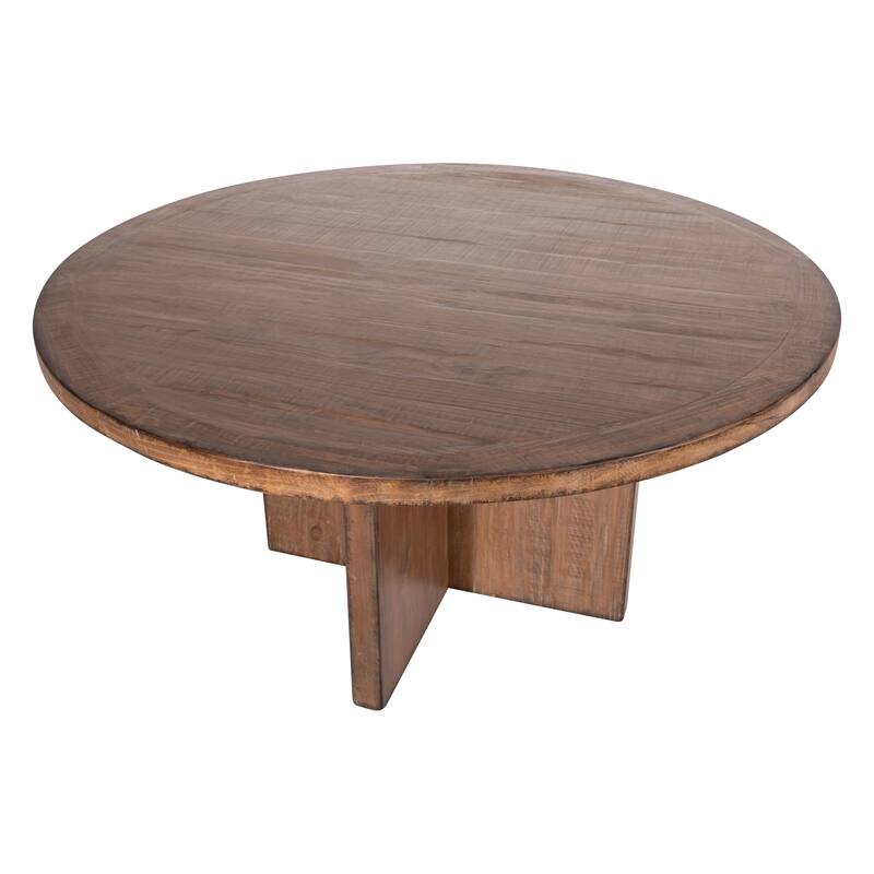 Landon Round Reclaimed Pine Natural Finish Dining Table with Cross Base