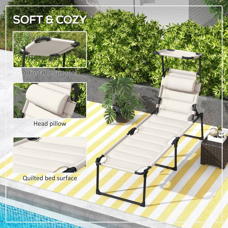 Adjustable Folding Recliner with Awning Top and Pillow
