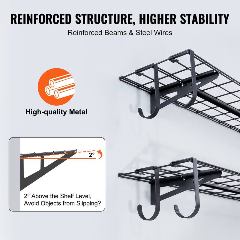 Black Steel Heavy-Duty Wall Shelves, Garage Storage and Hooks
