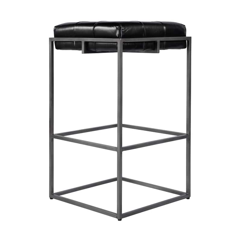 Dudley Leather and Iron Backless Counter and Bar Stools with Footrest
