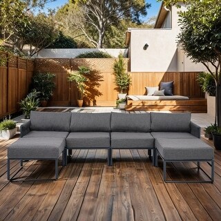6-Pieces Modern Patio Sofa Furniture, Outdoor Aluminum Conversation Set ...