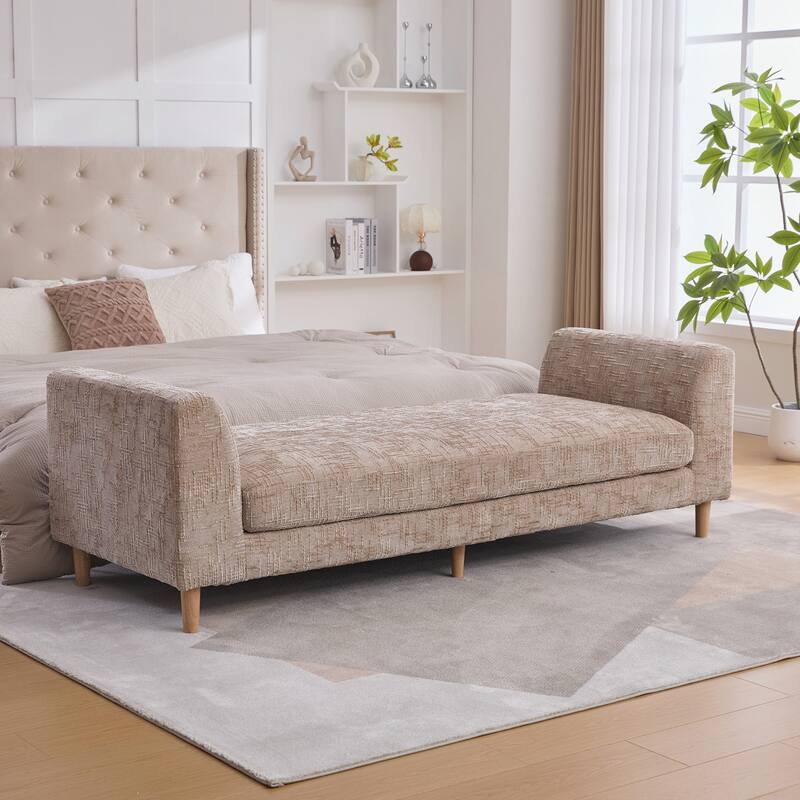 Modern Upholstered End of Bed Bench with Armrests