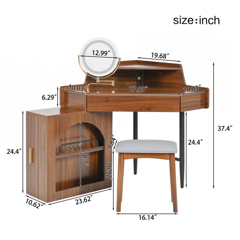 Corner Makeup Vanity Desk With Mirror