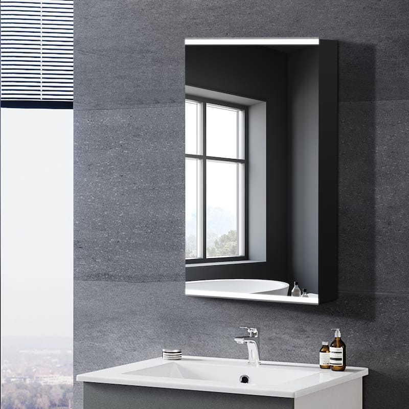 Bathroom LED Rectangular Aluminum Surface Mount Medicine Medicine Cabinet With Adjusted Glass shelves - 26"H x 15''W x 4.25''D,Left Open
