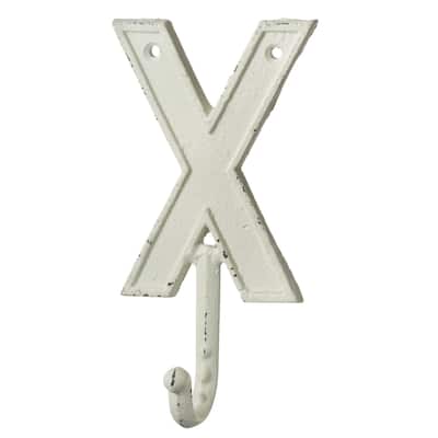 Monogram Letter X Single Wall Hook Painted Cast Iron 7.5 Inch - White
