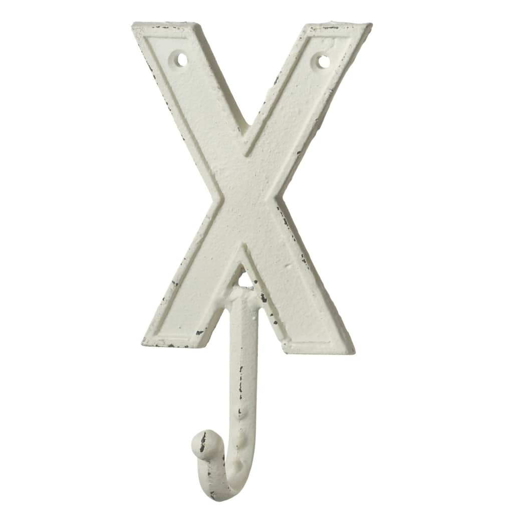 Monogram Letter X Single Wall Hook Painted Cast Iron 7.5 Inch - White