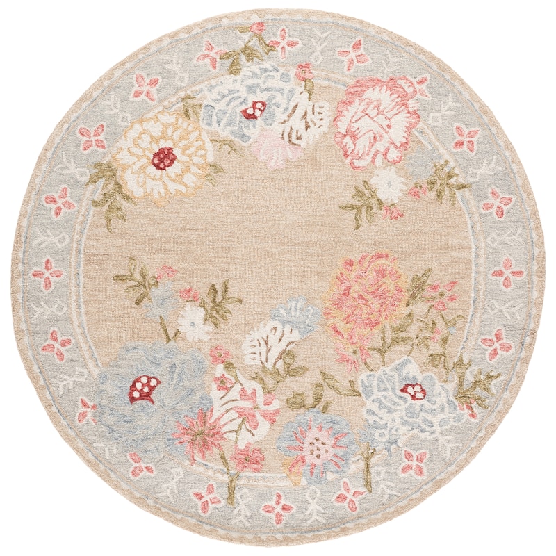 SAFAVIEH Handmade Jardin Pamina Floral Wool Rug - 6' Round - Beige/Pink