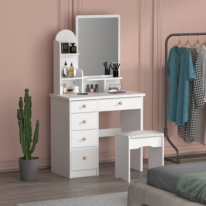 Timechee 31.5" Wide Makeup Vanity With Stool and Mirror - 31.5"W