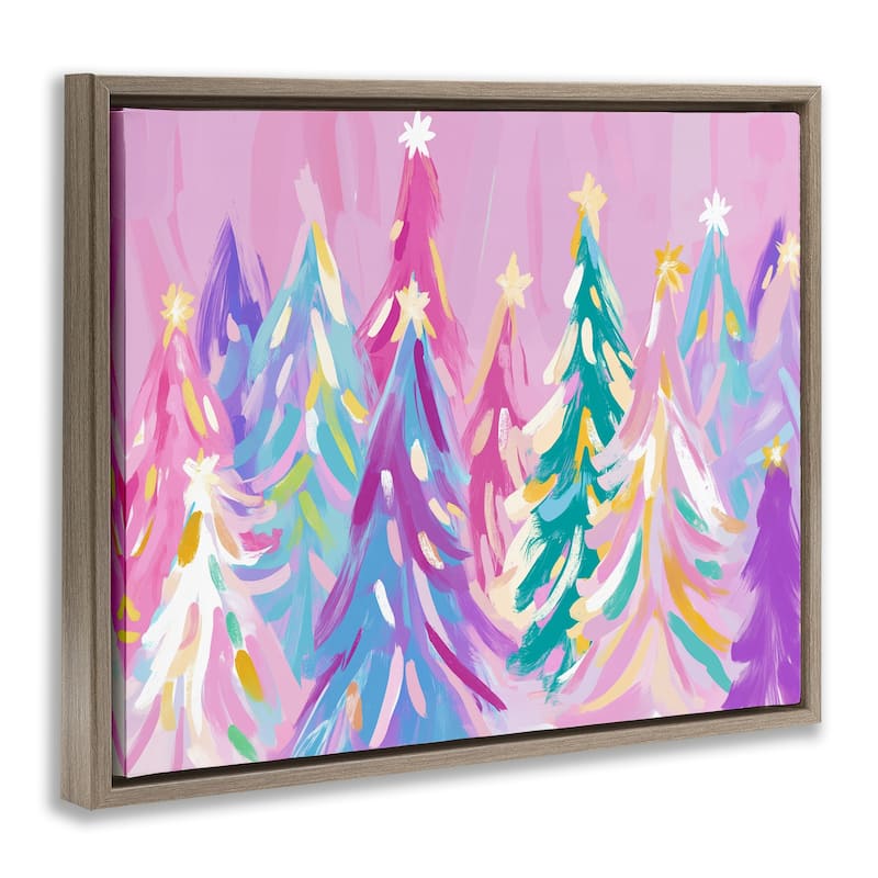Stupell Pastel Christmas Trees Abstraction Framed Floater Canvas Wall Art Design By Arlington Prints
