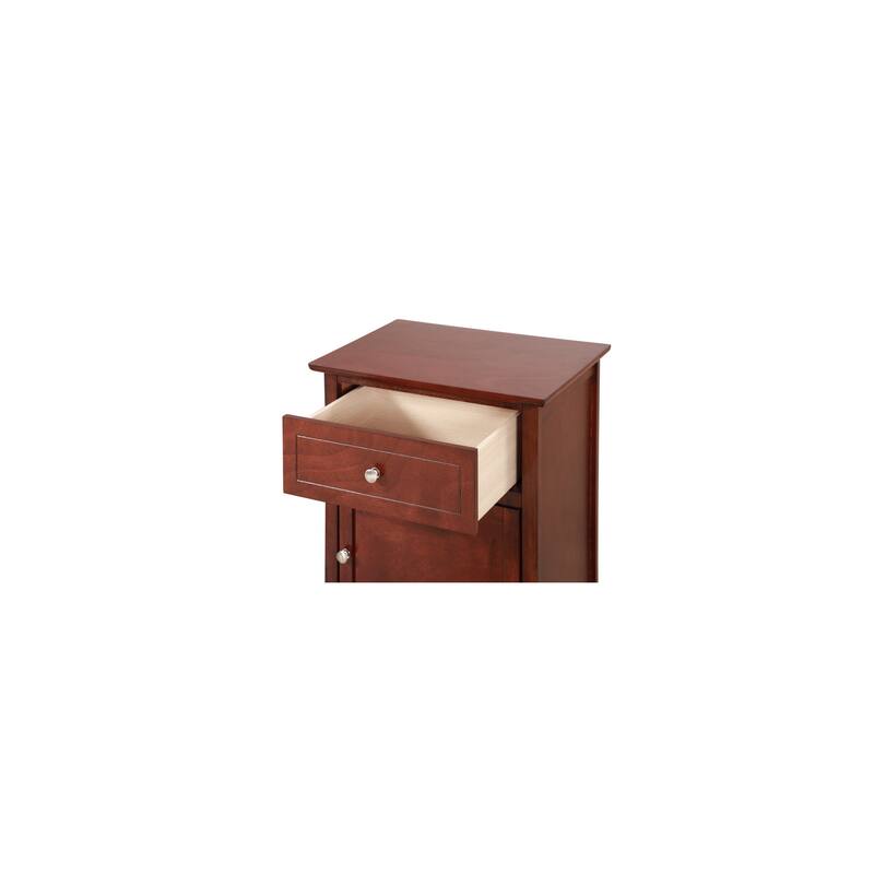 Cherry Nightstand 25x19x15 Compact Transitional Bedside Table with Three Storage Drawers and Clean Modern White Finish