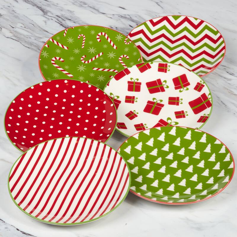 Certified International Holiday Fun 6" Luncheon/Canape Plates, Set of 6 Assorted Designs - 6-inch