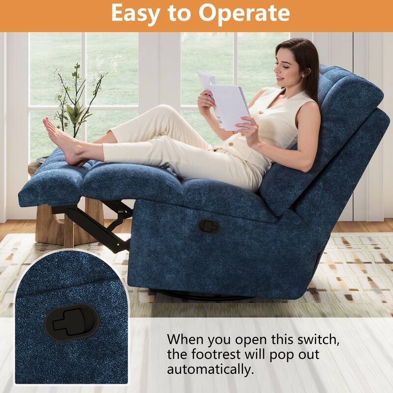 360° Swivel Rocker Recliner Chair Chenille Upholstered Manual Recliner