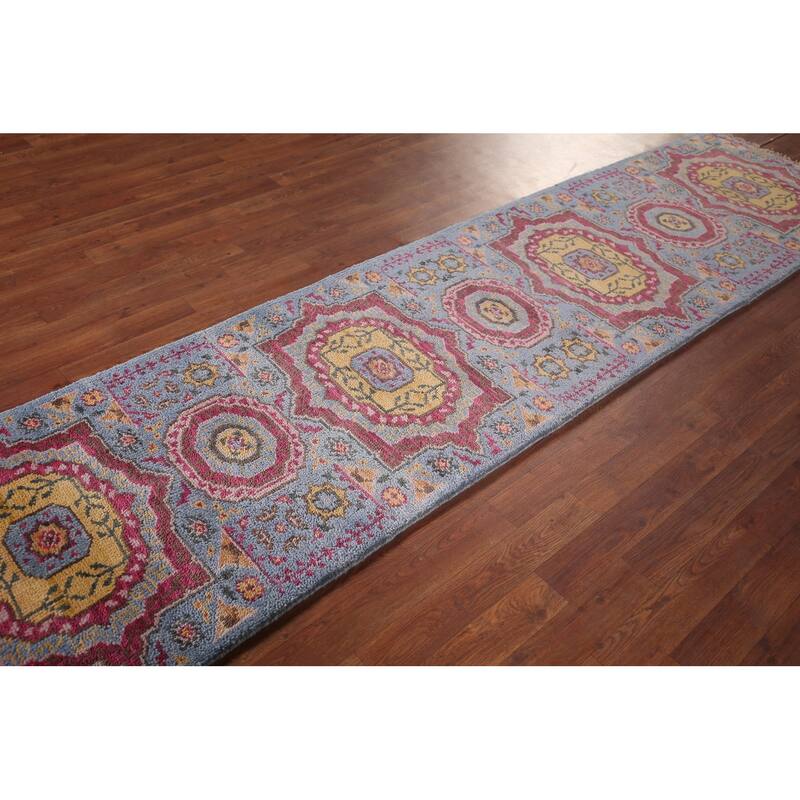 Blue Kazak Oriental Runner Rug Hand-Knotted Wool Carpet - 2'6"x 9'8"