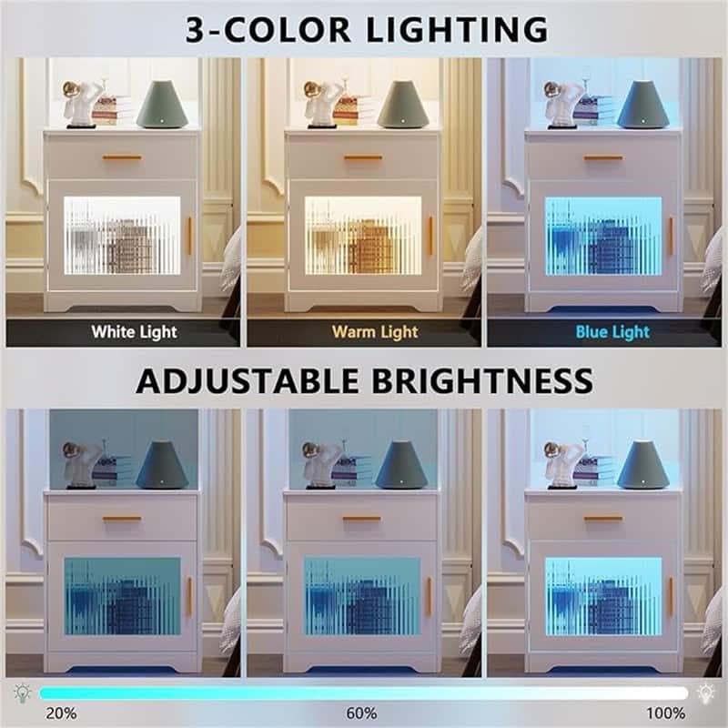 Nightstand with Smart LED Night Stand with Bookshelf