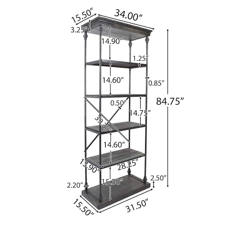 Abramo Industrial 5-shelf Firwood Bookcase by Christopher Knight Home - 34.00" W x 15.50" D x 84.75" H
