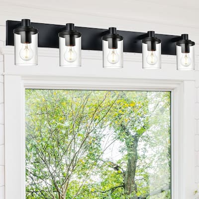 5-Light Vintage Bathroom Vanity Light with Clear Glass Shades