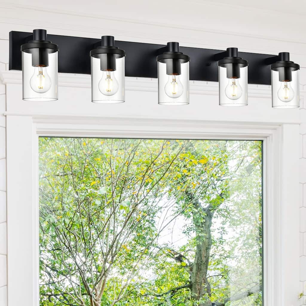 5-Light Vintage Bathroom Vanity Light with Clear Glass Shades