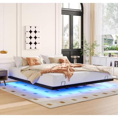 King Platform Bed with Smart RGB Lighting, 1000lb Capacity