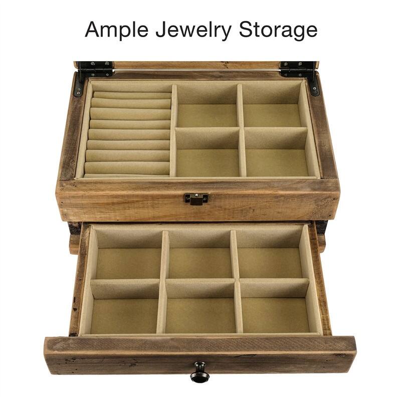 Farmhouse Solid Wood Rustic Distressed Jewelry Organizer - 8.7"D x 11.8"W x 5.5"H