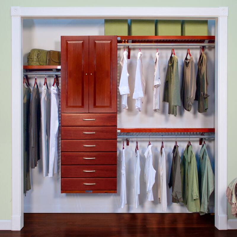 John Louis Home 1Solid Wood Reach-In Closet System with 6-Drawers and Raised Panel Doors Red Mahogany - Red Mahogany