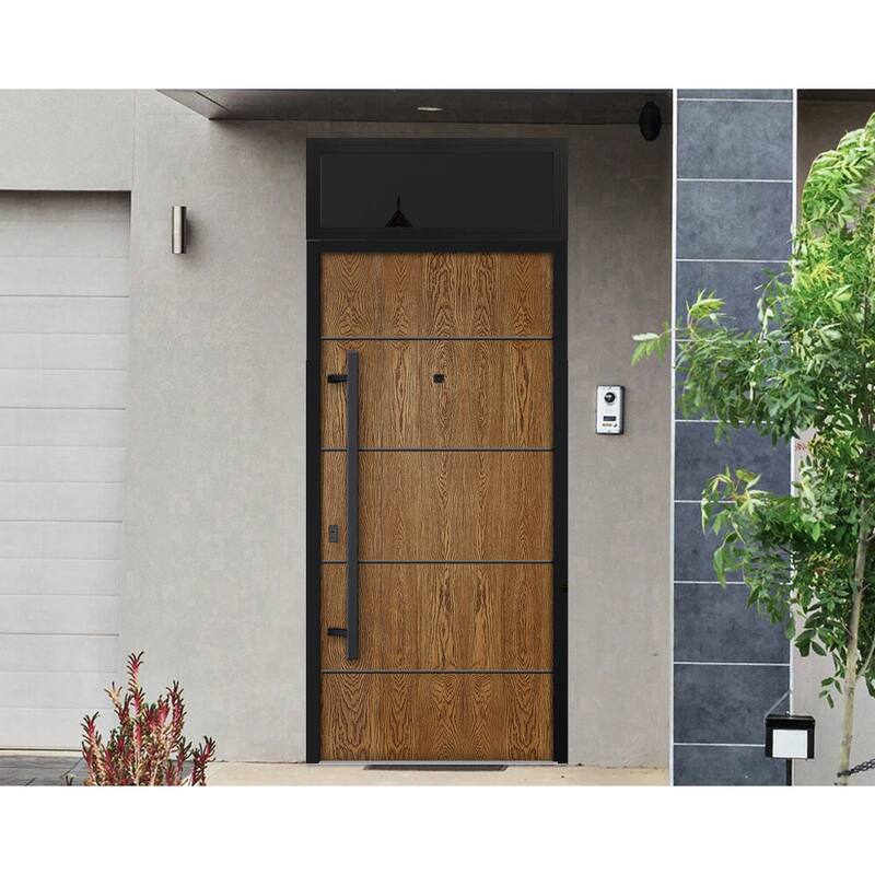 Exterior Prehung Steel Entry Door 0131 Black Enamel 2 Sidelites Top Window Stainless Steel Inserts W16+36+16xH80+16