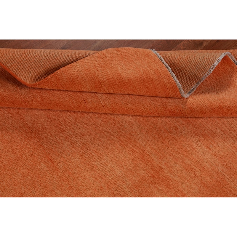 Hand Knotted Oriental 100% Wool Carpet Modern Solid Oranges & Rust Gabbeh Area Rug - 9' 2'' X 6' 2''