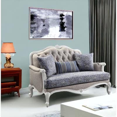 HomeRoots 64" Beige 100% Linen And White Love Seat