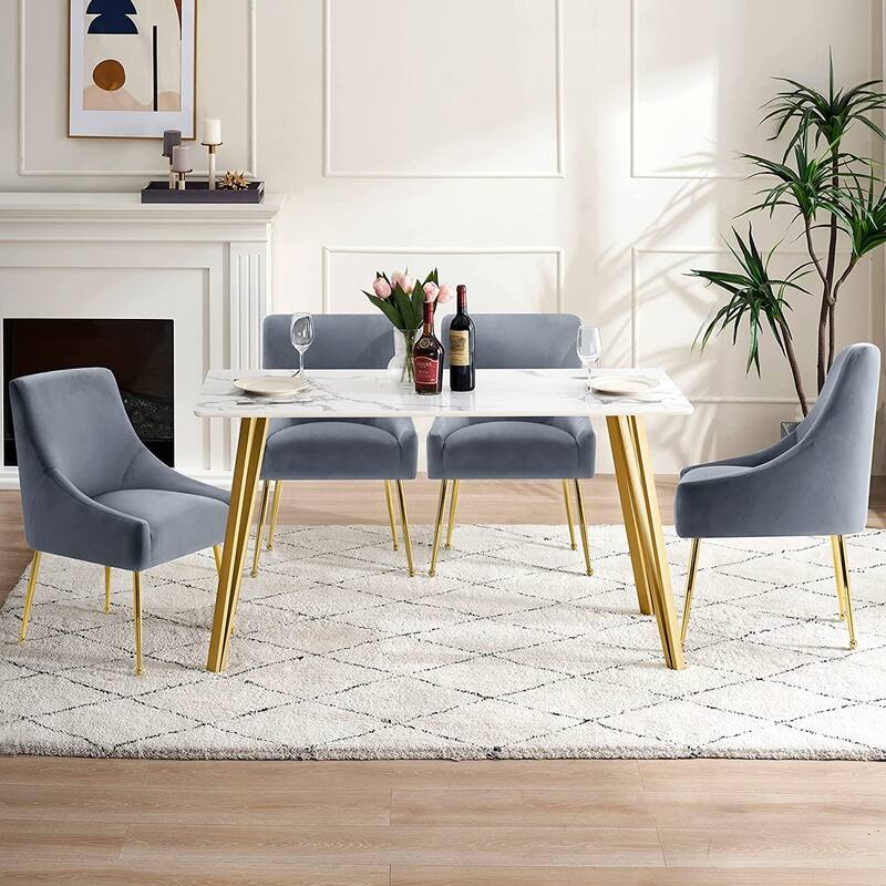 Ivinta Modern Dining Chair Set of 2, Yellow Velvet Upholstered Dining Chair with Gold Legs, Comfy Chair