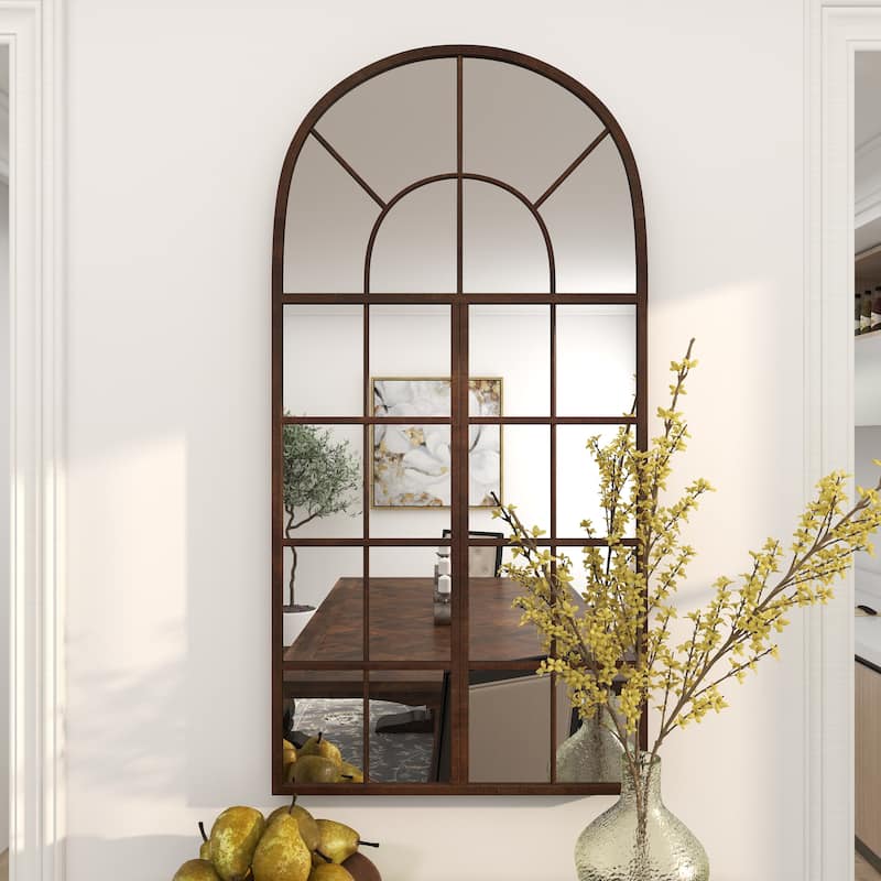 Metal Window Pane Inspired Grid Room Wall Mirror - Copper, Brown, Black - Roche River Decor