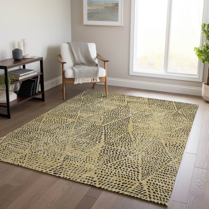 Machine Washable Indoor/ Outdoor Chantille Modern Diamonds Rug - Gold - 10' x 14'