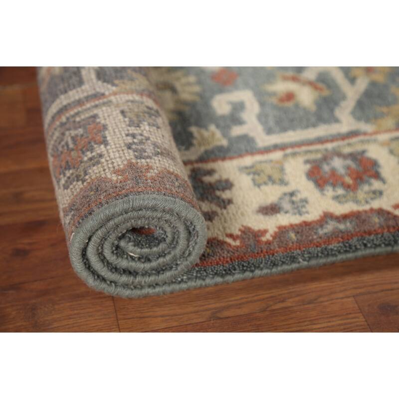Gray Geometric Oushak Indian Accent Rug Hand-Knotted Wool Carpet - 3'1"x 5'4"
