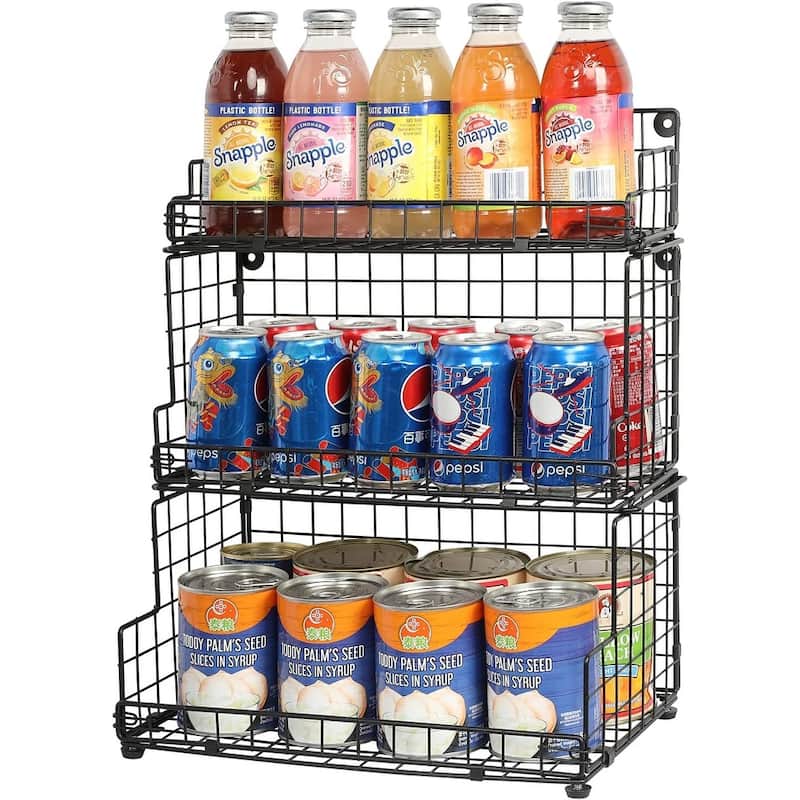 Stackable Wire Basket 3 Tier Countertop& Wall Mounted Metal Storage Basket