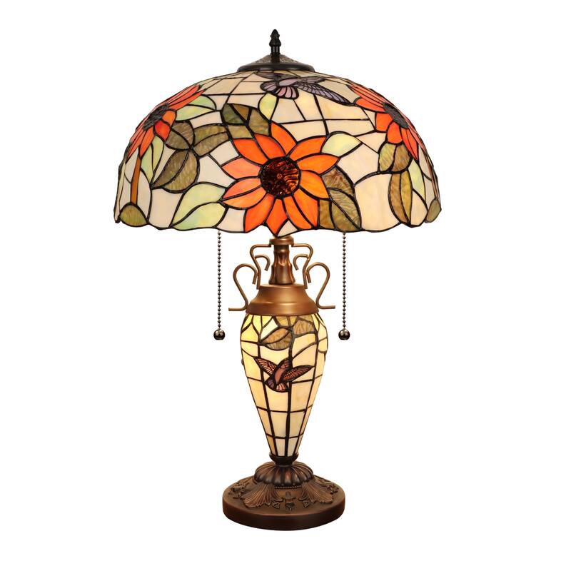 Tiffany-Style 3-Light Floral Double Lit Table Lamp 16" Shade