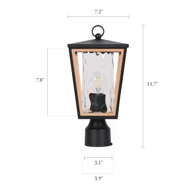 Anly Mid-century Modern 1-Light Outdoor Post Light Black Gold Lamp with Clear Glass - W 7.2" x H 15.7"