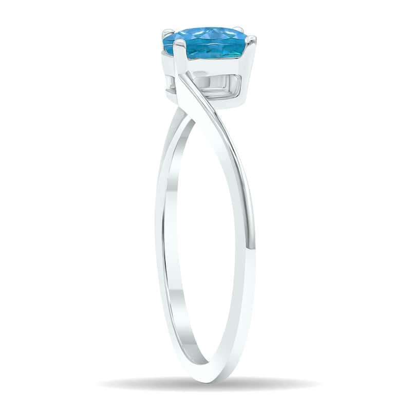 Women's Solitaire Blue Topaz Wave Ring in 10K White Gold